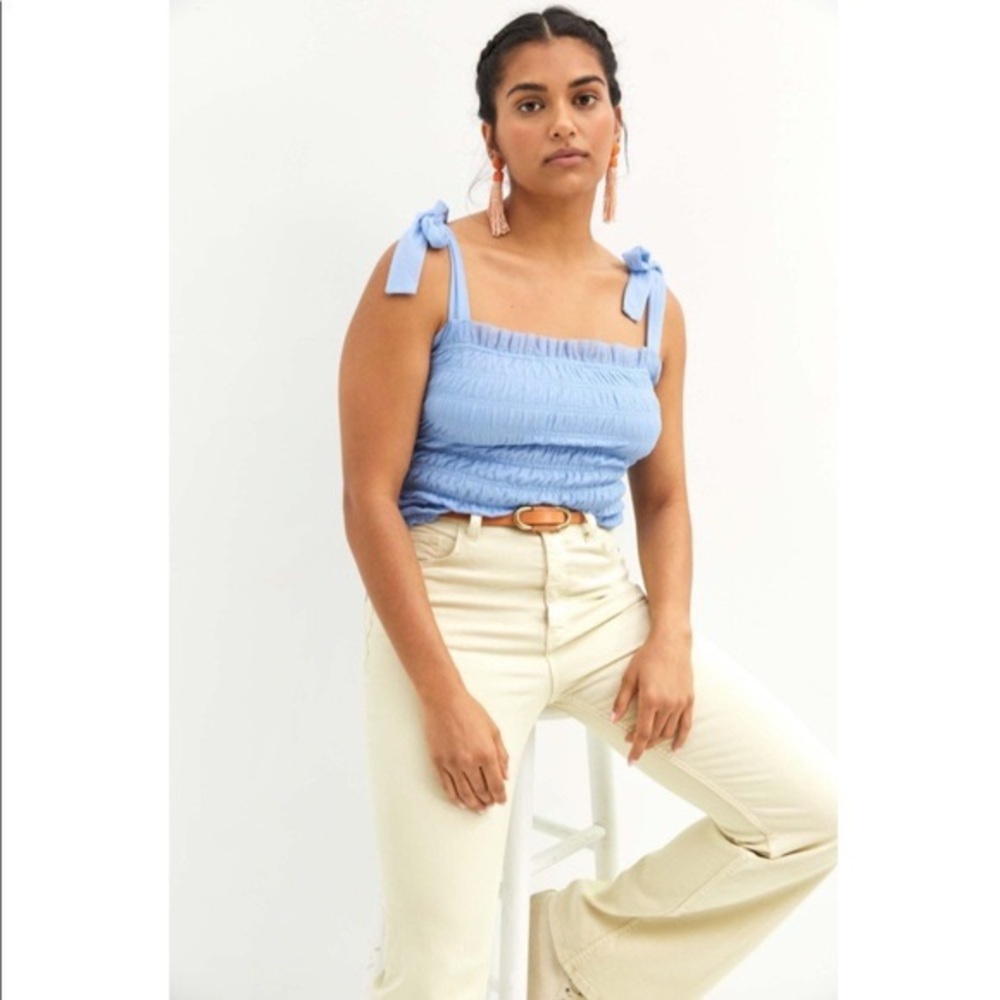 Anthropologie Smocked Cami Tie Shoulder Blue Top